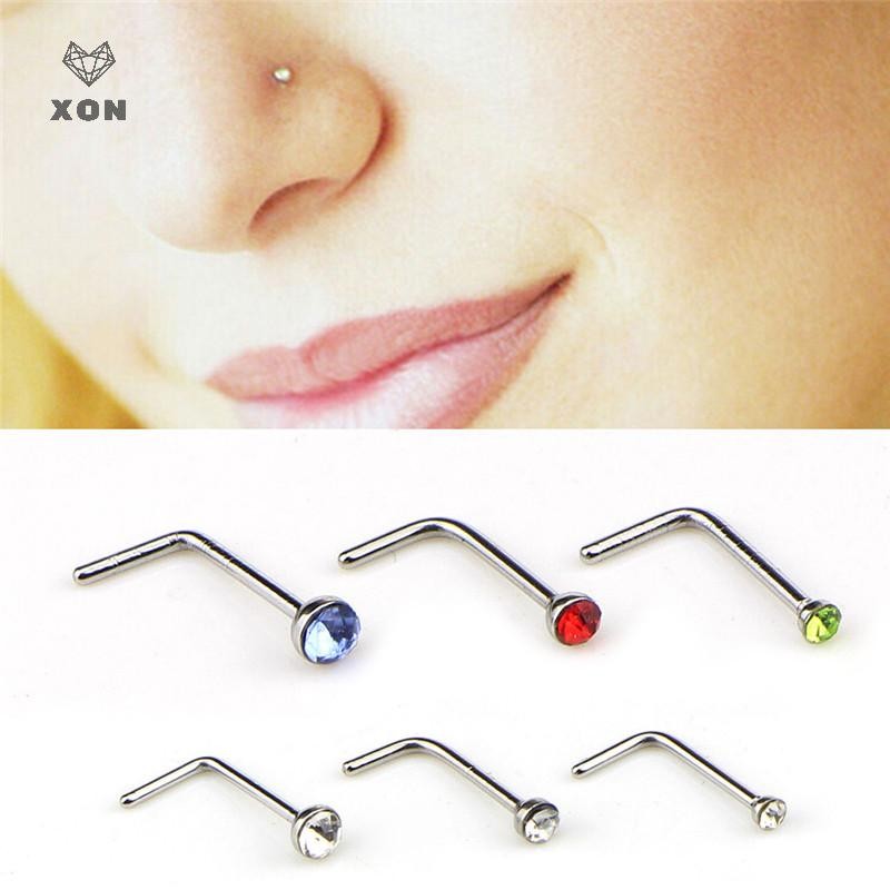 XON Set 60 khuyên mũi hình chữ L đính đá bằng thép không gỉ