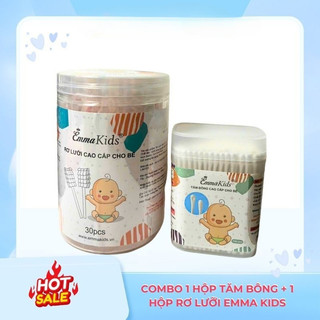Combo 1 hộp tăm bông và 1 hộp que rơ lưỡi Emma Kids