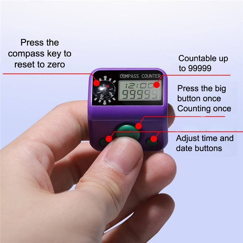 Máy đếm ngón tay điện tử TMOY có la bàn Có thể đặt lại 5 chữ số LCD Điện tử Màn hình kỹ thuật số Ngón tay Tally Counter Count TCS