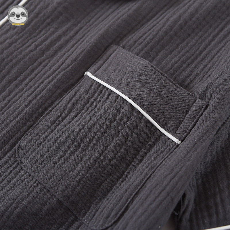 Phong cách Nhật Bản Muji Style / Bộ đồ ngủ gạc hai lớp mùa hè dành cho nam / Bộ đồ lót Cotton nguyên chất phong cách đơn giản / Có thể mặc bên ngoài Quần áo dài tay mỏng phong cách
