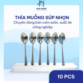 [Giá Xưởng] Combo 10 Muỗng Inox Cán Dài – Thìa Súp Nhọn – Bền Đẹp, Dùng Cho Gia Đình Quán Ăn
