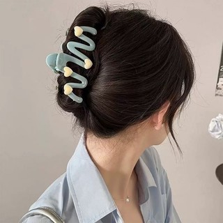 [3-5 Ngày Đến] 2 Kẹp Cá Mập Lớn Không Đều Hình Sóng - INS Style, Sweet - Kẹp Vuốt Tóc Màu Kem - Giá Đỡ Đuôi Ngựa - Kẹp Tóc Trái Tim Trắng Xanh