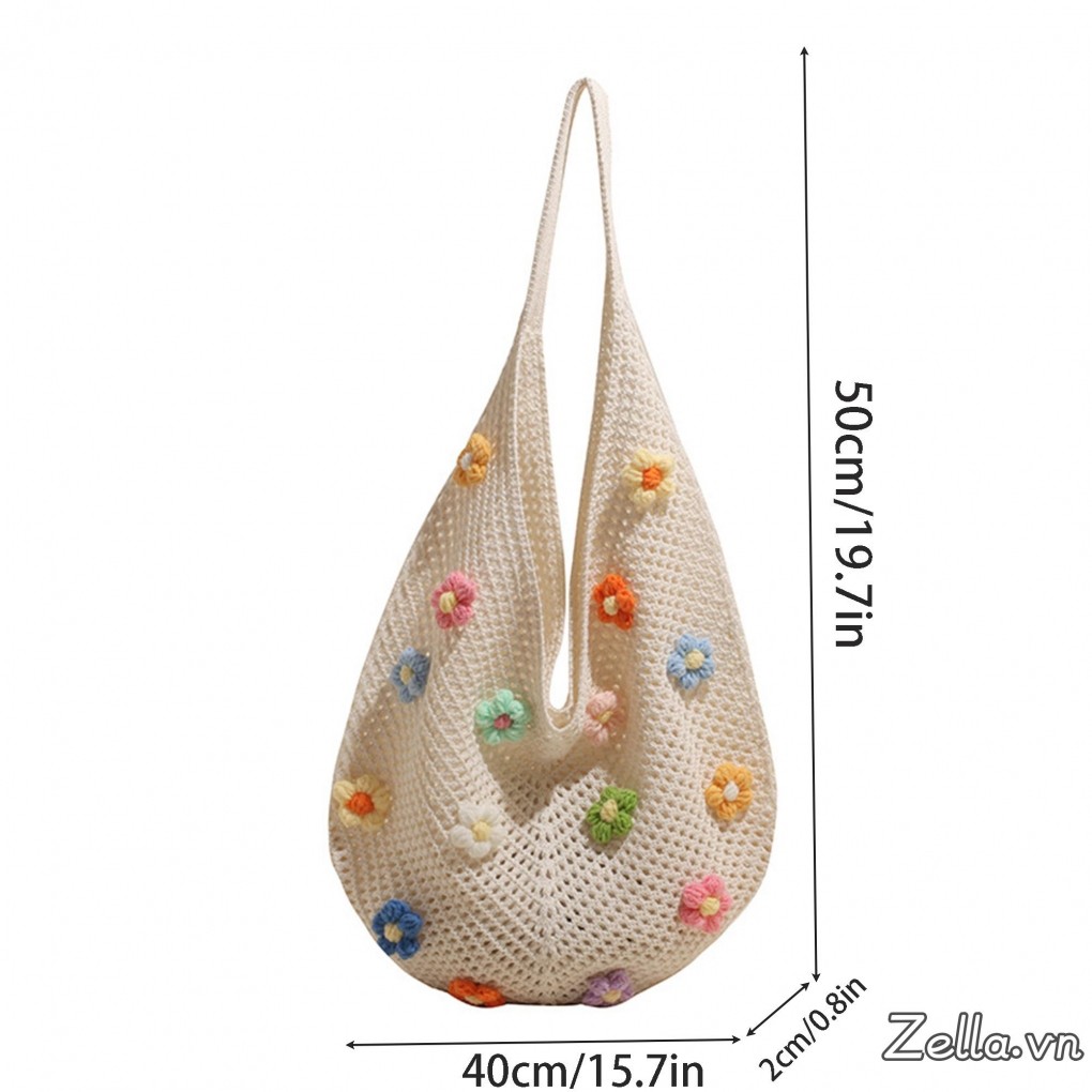 Túi Tote Dệt Tay Nữ 3D Hoa Rỗng Ra Dung Tích Lớn Xô Túi Đeo Vai Cho Kỳ Nghỉ