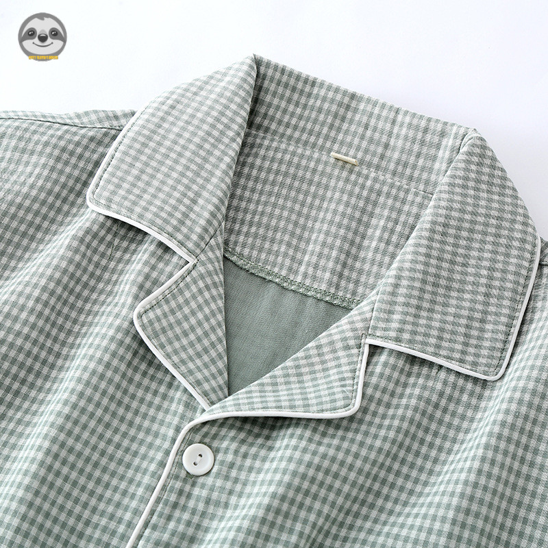 Phong cách Nhật Bản Phong cách Muji / Áo sơ mi nam kẻ sọc đơn giản Bộ đồ ngắn tay bằng Cotton nguyên chất / Bộ đồ ngủ gạc Cotton nguyên chất phong cách mỏng mùa hè / Nam có thể mặc bên ngoài Loungewear