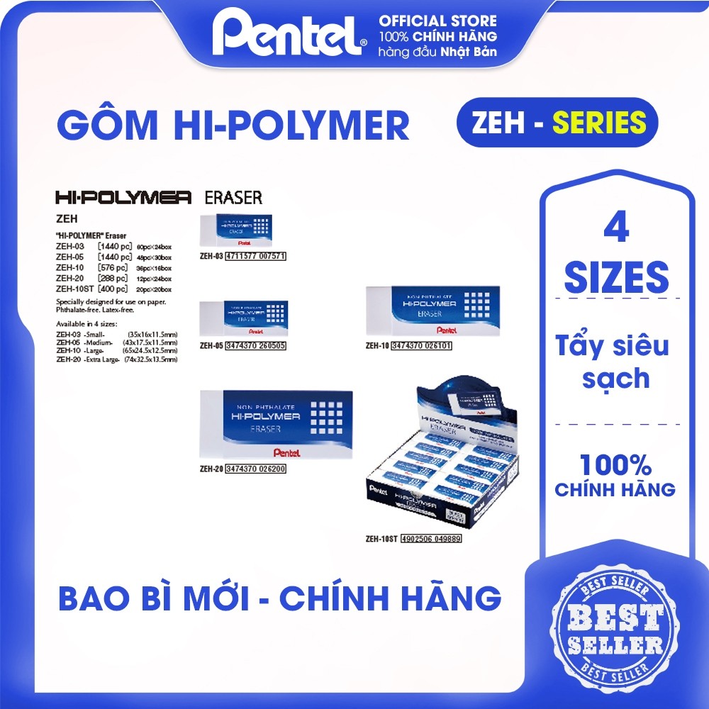 Gôm (tẩy) Pentel Nhật Bản | Nhiều kích cỡ, siêu mềm, siêu sạch | Mã ...