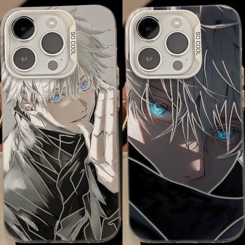 Ốp Điện Thoại Cho Iphone 16 Pro Max 16e 11 12 13 14 15 Pro Max 7 8 Plus XR X XS Vỏ Điện Thoại Di Động Gojo Satoru Anime Jujutsu Kaisen Cao Cấp IMD Chống Sốc Bạc Laser