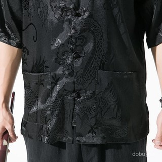 Trung Quốc Phong Cách Người Đàn Ông Tang Áo Sơ Mi Ngắn Tay Áo Mùa Hè Áo Sơ Mi Trung Quốc Phong Cách Người Đàn Ông Retro Đứng Cổ Áo Quần Áo Hàng Đầu