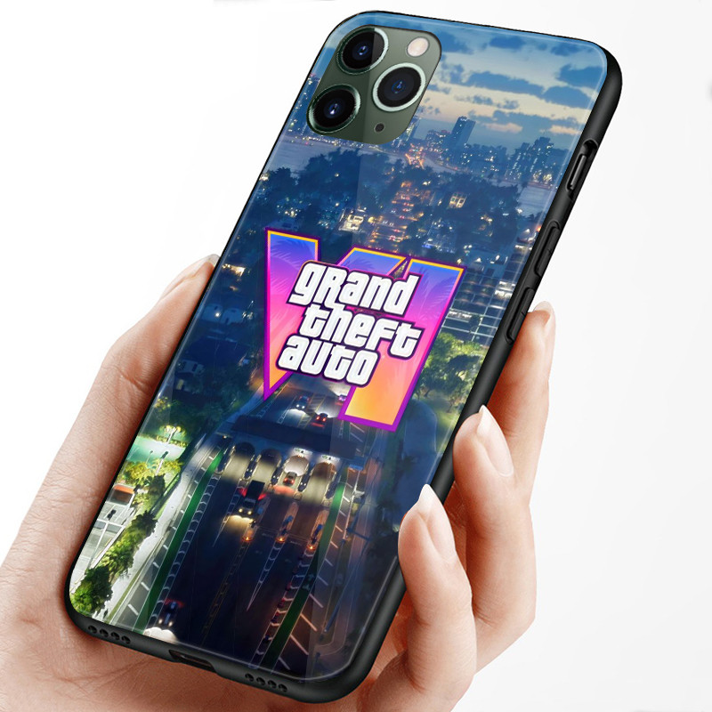 Ốp điện thoại di động kính cường lực Grand Theft Auto 6 GTA VI cho iPhone 16 15 14 13 12 11 Pro XS Max Plus Mini X XR 8 7 6s SE2 / 3