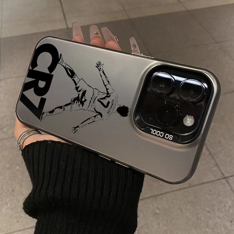 Vỏ Tương Thích Cho iPhone16 15 14 13 12 11 Pro Max Cho iPhone XS Max X XR 8 7 Plus SE2020 2022 Mr Football C-cR7-R-Ronaldos IMD Vỏ Chống Sốc Cứng Kim Loại