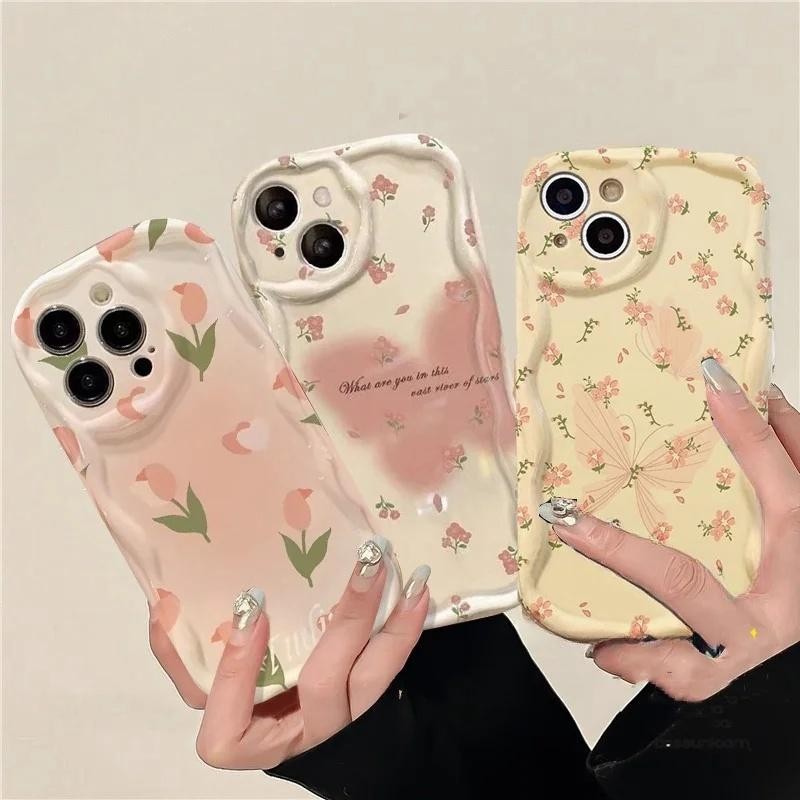 Vỏ Cho Samsung Galaxy S24 FE S23 S25 Ultra Plus A55 A54 A15 Ốp Lưng Kem Thời Trang Vồng Cạnh Hoa Bướm TPU Silicone Chống Sốc Camera Hoa Văn Bảo Vệ