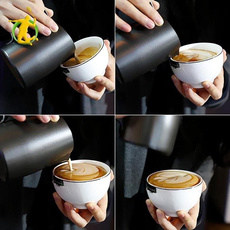 Bình sữa cà phê không gỉ Kéo xi lanh hoa 450ml Sliver Sliver