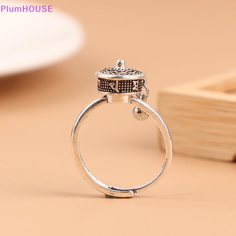 Plumhouse Phật Giáo Tây Tạng Cầu Nguyện Bánh Xe Nhẫn May Mắn Luân Xa Nhẫn Hoa Sen Mở Có Thể Điều Chỉnh Xoay Nhẫn Quà Tặng VN