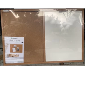 Bảng trắng COMBO tích hợp bảng ghim bần ghi chú khung gỗ LIE, decor 60x90cm ( tặng đinh ghim) -