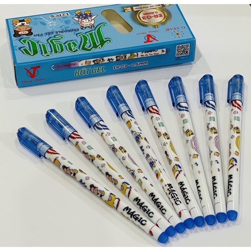 [ HỘP 12 CÂY ] Bút bi nước Gel xoá được G-Star ER03 ER-03 xanh, tím.