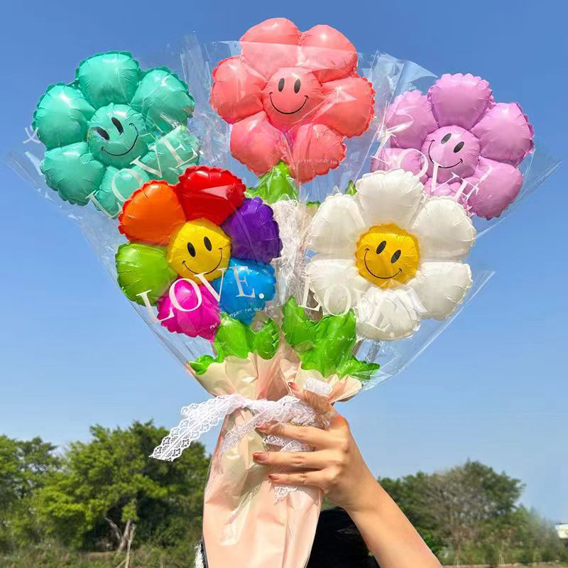 Lá Xanh Hoa Cúc Lá Cầm Tay Bóng Bay Mặt Cười Hoa Hướng Dương Ballon Trang Trí Lễ Tình Nhân