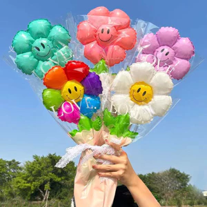Lá Xanh Hoa Cúc Lá Cầm Tay Bóng Bay Mặt Cười Hoa Hướng Dương Ballon Trang Trí Lễ Tình Nhân