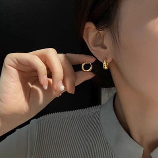 Vintage Audrey 18k Mạ Vàng Thép Titan Vòng Đeo Tai Nữ Đa Năng Tối Giản Giọt Nước Hình Tròn Bông Tai