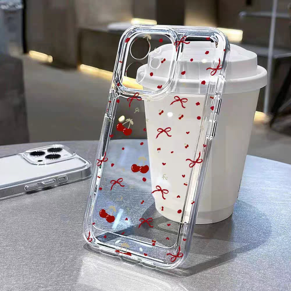 Ốp Điện Thoại Cho OPPO Reno 13F 12F 11F 11 12 13 Pro 5G A5 A3 Pro A3X 5G Ốp Lưng Anh Đào Hoa INS Nơ Vuông Họa Tiết Trong Suốt Chống Sốc Silicon Trong Suốt