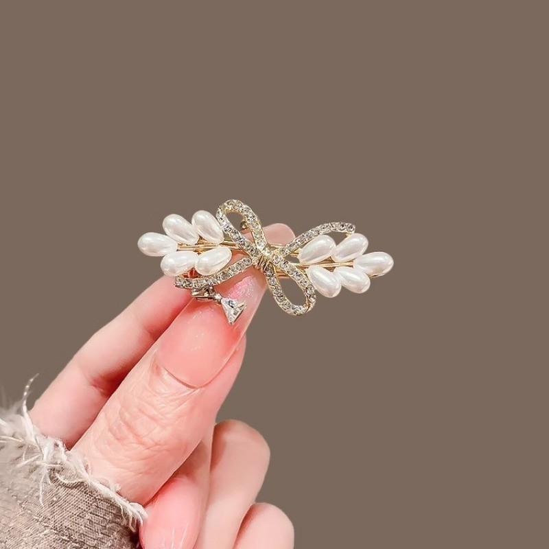 MAUROPOLI [Sẵn Sàng] Kẹp Tóc Kim Loại Nơ Ngọc Trai Nữ Phong Cách Mới Mori Phong Cách Cổ Tích Làm Đẹp Niche Bên Nổ Tóc Gãy Kẹp Mỏ Vịt Thời Trang