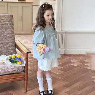 Áo tay ngắn màu trơn bé gái áo sơ mi búp bê tay phồng Ngọt Ngào Phong cách dịu dàng khí chất trẻ em
