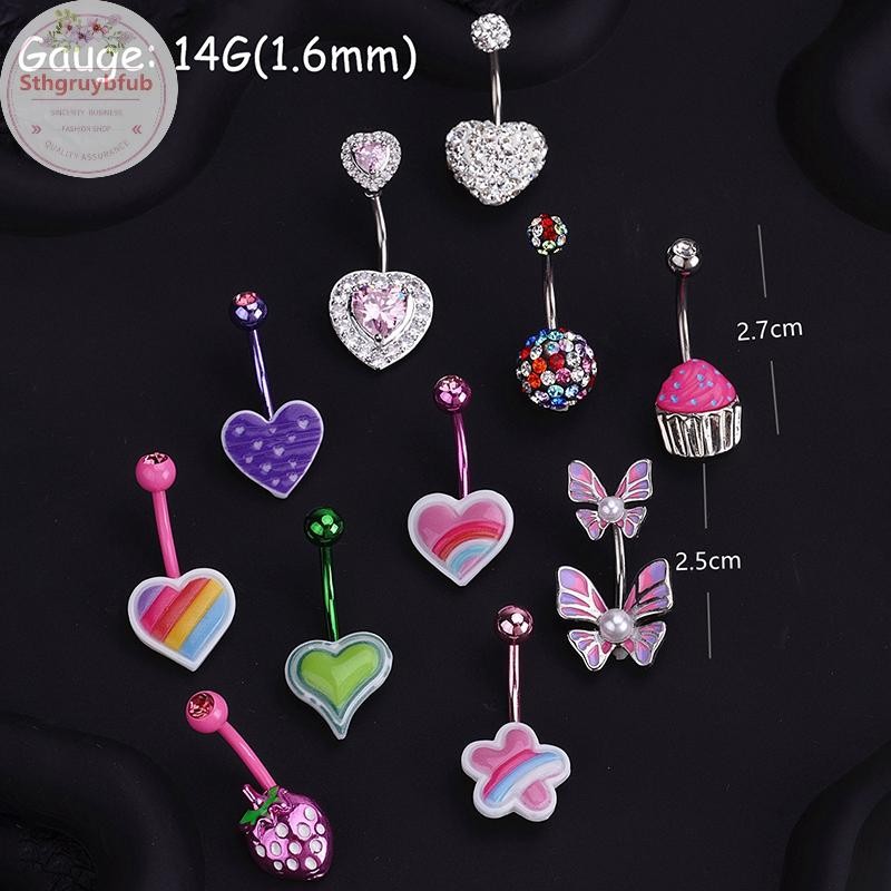 STHB Ngọt Ngào Rốn Nhẫn Zircon Trái Tim Dâu Bụng Nút Nhẫn Nữ Cơ Thể Xuyên Ngày Lễ Trang Trí Bãi Biển Giải Trí Trang Sức VN