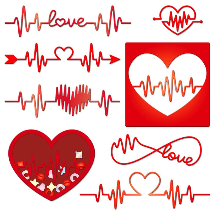 Trái Tim Tình Yêu ECG Sổ Lưu Niệm Cắt Khuôn DIY Kim Loại Thép Carbon Cắt Chết Dập Nổi Khắc Bản Mẫu Sổ Lưu Niệm Giấy Nghệ Thuật Trang Trí