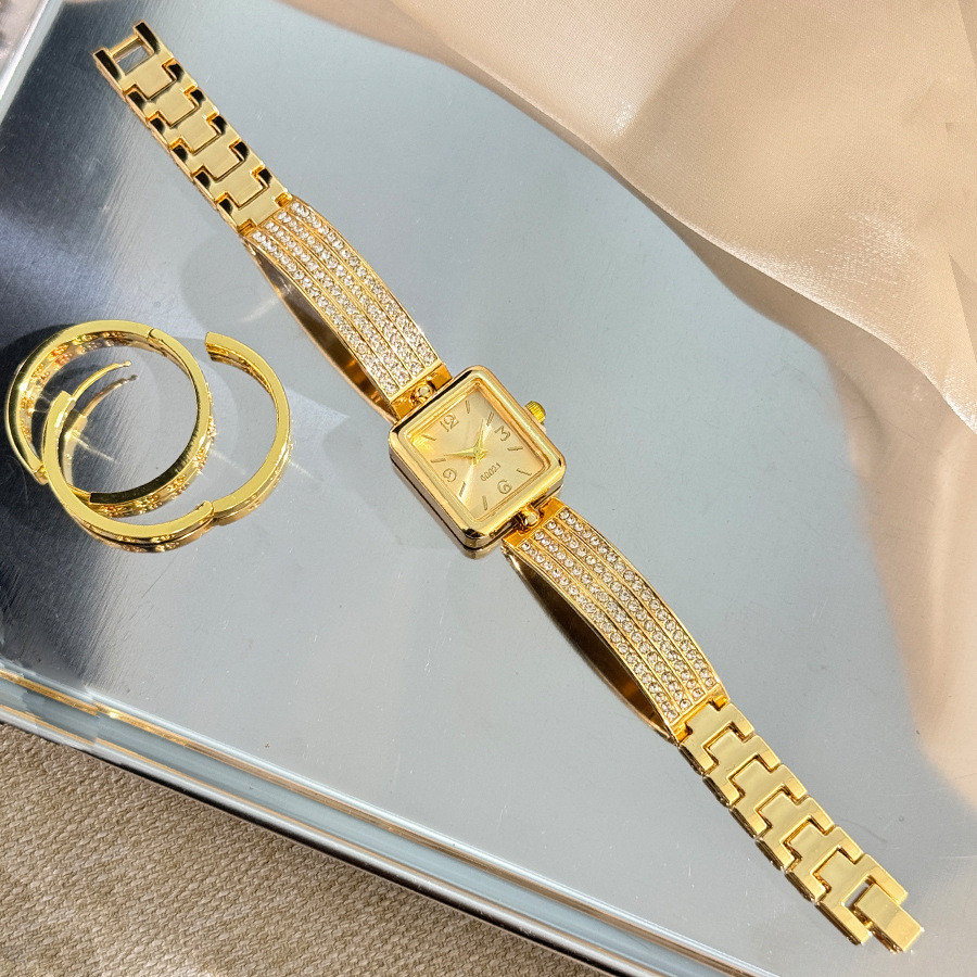 Đồng hồ nữ Vuông Full Diamond Dây đeo Đồng hồ nữ sang trọng Vòng tay phong cách cổ xưa Đồng hồ thạch anh
