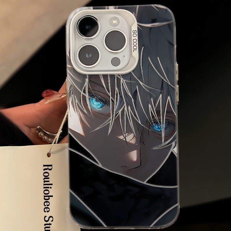 Ốp Điện Thoại Cho Iphone 16 Pro Max 16e 11 12 13 14 15 Pro Max 7 8 Plus XR X XS Vỏ Điện Thoại Di Động Gojo Satoru Anime Jujutsu Kaisen Cao Cấp IMD Chống Sốc Bạc Laser