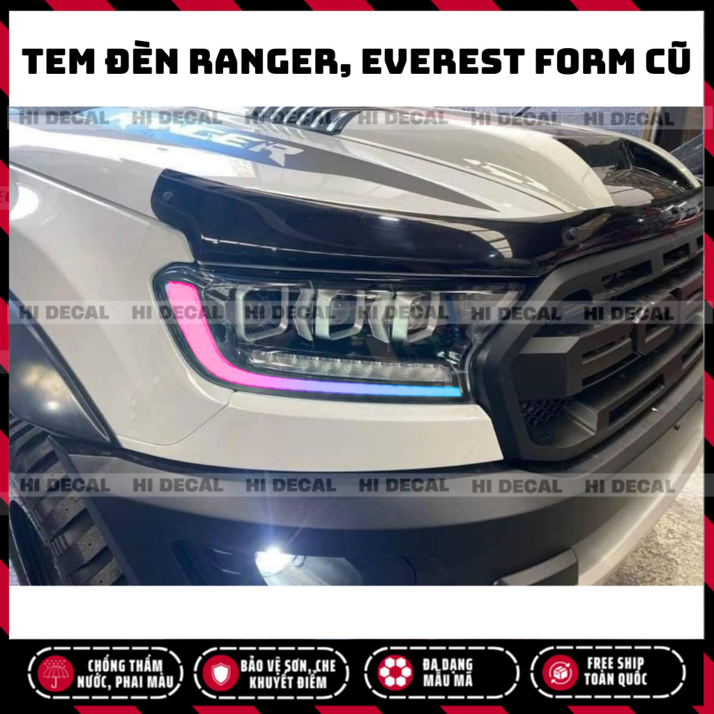 Tem dán đèn ford Ranger Everest 2019 - 2021, tem Decal đổi màu dán đèn ranger Everest form cũ, tem trang trí đèn