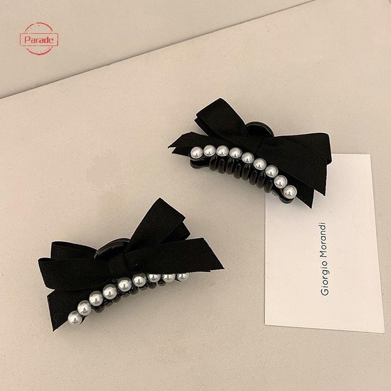 Diễu Hành Nơ Ngọc Trai Tóc Nhỏ Vuốt Kẹp Bé Gái Đen Đuôi Ngựa Giá Đỡ Barrettes Phụ Kiện Tóc VN