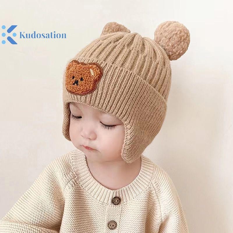 Kudosation Gấu Dễ Thương Dệt Kim Bịt Tai Mũ Cho Trẻ Em Mùa Đông Dày Ấm Áp Mũ Len Cho Trẻ Sơ Sinh Và Trẻ Tập Đi