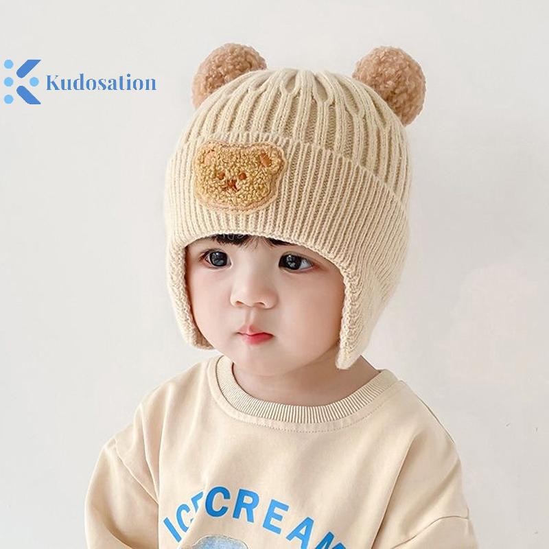 Kudosation Gấu Dễ Thương Dệt Kim Bịt Tai Mũ Cho Trẻ Em Mùa Đông Dày Ấm Áp Mũ Len Cho Trẻ Sơ Sinh Và Trẻ Tập Đi