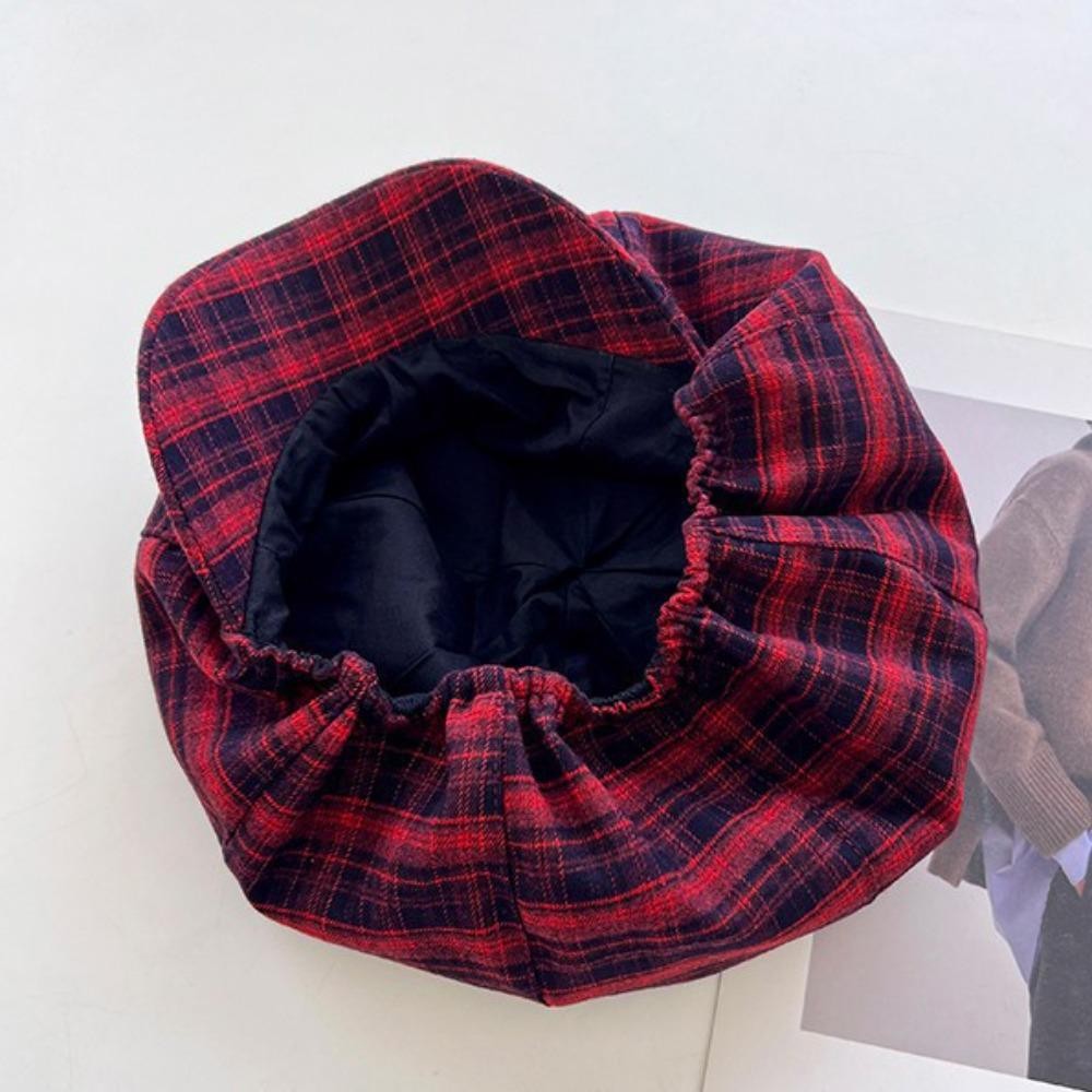 Mũ đám mây kẻ sọc FUJIZOU, Mũ nồi lưới Cotton Polyester, Thường ngày mỏng phong cách Nhật Bản Màu sắc tương phản cho nữ Mũ hình bát giác Đảng