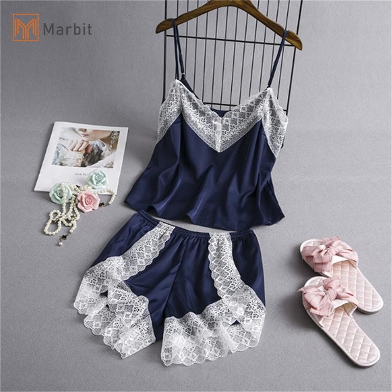 Marbit Gợi Cảm Ren Nối Suspender Quần Short Rời Hai Mảnh Pyjama Bộ Dành Cho Nữ Mới