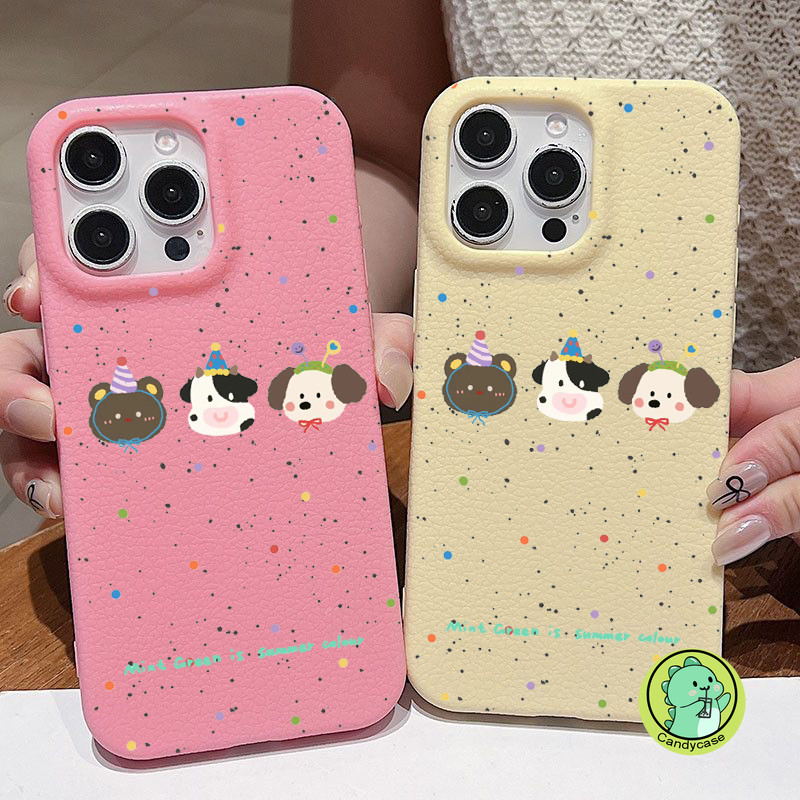 Ốp Da Cho OPPO Find X8 Pro X7 A79 5G F27 Pro Plus A59 2023 F11 A9 A5 A53 2020 A53s R17 R15 Bao Hoạt Hình Dễ Thương Gấu Con Chấm Bi Màu Kẹo Vỏ Điện Thoại Mềm Có