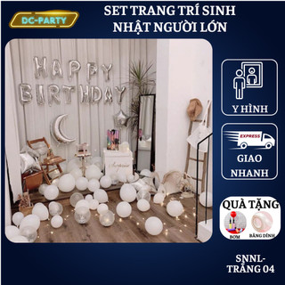 Set trang trí sinh nhật người lớn kiểu hàng quốc màu trắng đen SNNL-TRẮNG 04,Bóng bay trang trí sinh nhật cho bé trai