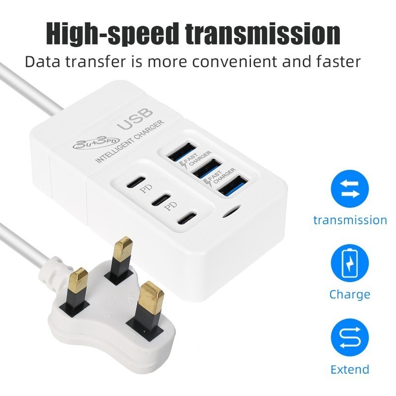 [Đặc sắc] Ổ cắm sạc USB đa cổng 35W - Dải nguồn máy tính bảng điện thoại - Ổ cắm phích cắm Anh / EU / US - Ổ cắm sạc nhanh loại C - Ổ cắm mở rộng sạc tường - Hub USB 6 cổng