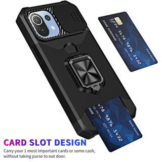 Dành Cho Xiaomi Mi 11 Lite 5G / 5G NE Ốp Lưng Có Trượt Camera Bao Đựng Thẻ Vòng Chân Đế Chịu Lực Bảo Vệ Mỏng Bao
