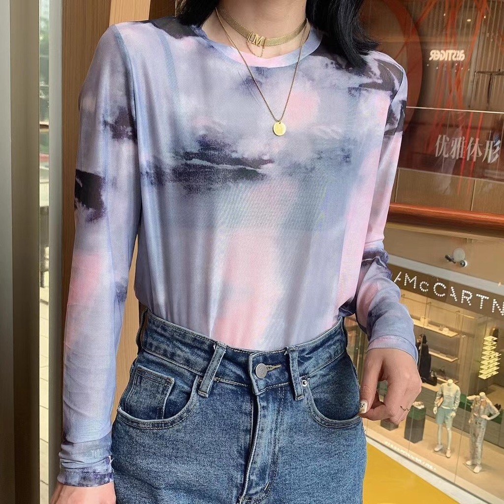 Milyfashion Tie-Dye Đế gạc in hình Slim-fit Dài tay T Summer Thin Sunscreen See @ -