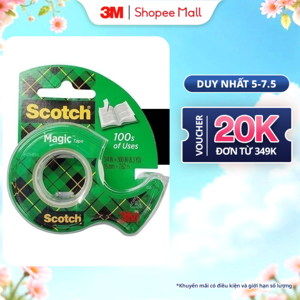 Ảnh Băng keo đa năng 3M™ Scotch®, trong suốt, dính siêu tốt, viết lên được, 19.05mmx7.62m, Đa năng, sửa chữa các tài liệu 1
