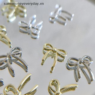[savemoneyeveryday] 10 Chiếc Bow Deco Nail Art Charm 3D Bạc / Vàng Nơ Ruy Băng Trang Trí Móng Tay Phần DIY Phụ Kiện Làm Móng Tay Sang Trọng [vn]