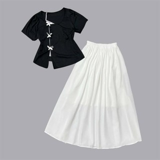 SET Nàng Thơ Bigsize Nữ (CÓ LẺ ÁO/VÁY) Áo Cổ Tròn Phối Yếm Kèm Váy Midi SET(A273/CV15)