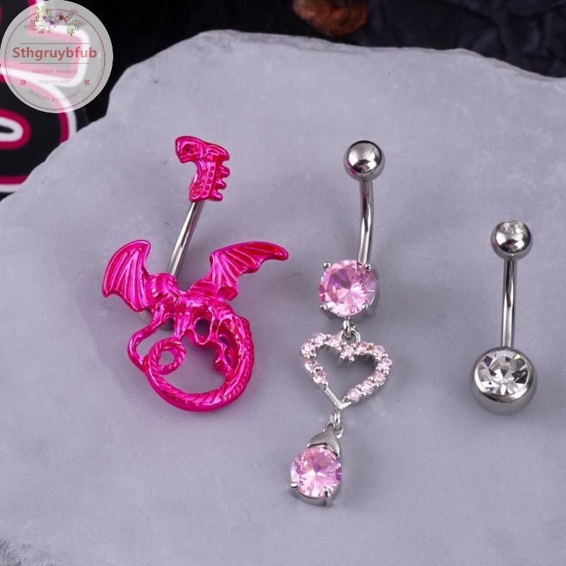 STHB Thời Trang Nhện Rắn Bụng Nút Nhẫn Tòn Ten Thép Không Gỉ Zircon Trái Tim Rốn Nhẫn Dành Cho Nữ Cơ Thể Xuyên Trang Sức VN