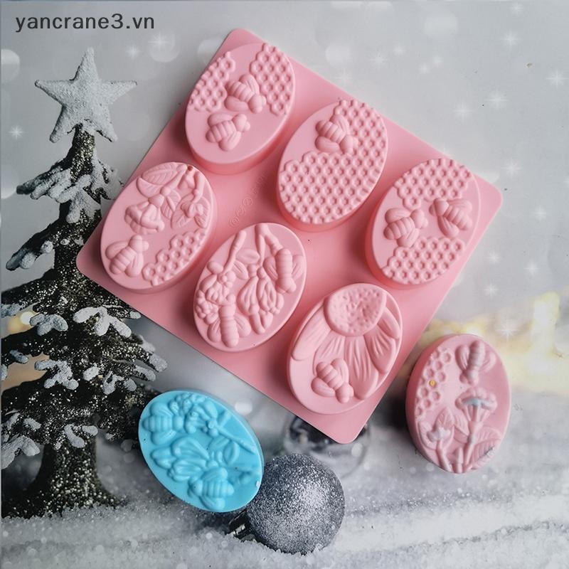 {YAN3} Vật liệu tốt cho sức khỏe mới Khuôn xà phòng silicon ong mật 6 khoang Khuôn thủ công Làm xà phòng hình bầu dục 3D Khuôn xà phòng thủ công DIY {yancrane3.vn}