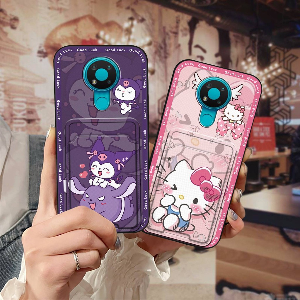 Bọc Toàn Bộ Vỏ Điện Thoại Chống Sốc Cho Nokia 3.4 Vỏ Mềm Chống Bụi Hoạt Hình Bảo Vệ Mặt Sau Chống Va Đập Tay Thẻ Chống Bụi Bẩn Túi Đựng Thẻ Dễ Thương Khe Cắm Thẻ Silicon Bền