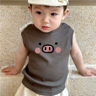 Áo vest trẻ em dễ thương mùa hè mới cho bé trai và bé gái, áo phông không tay hoạt hình, áo đơn giản cho trẻ em