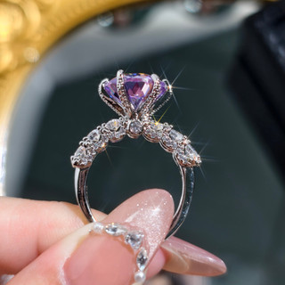 Châu Âu Mỹ ins Phong Cách Mới 5 Carat Nhiều Màu Sắc Zircon Sáu Móng Vuốt Mở Nhẫn Nữ