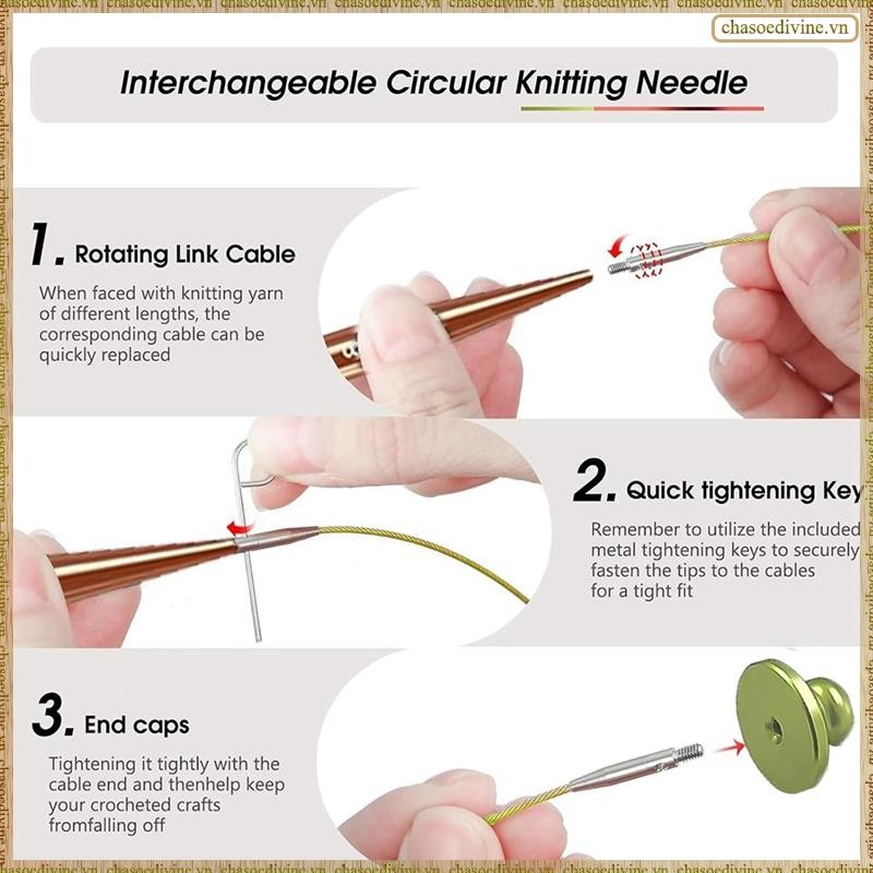 [K O G X] Bộ 13 đôi kim đan tròn có thể hoán đổi cho nhau, Kim đan tròn, Kim đan, 3mm-10mm