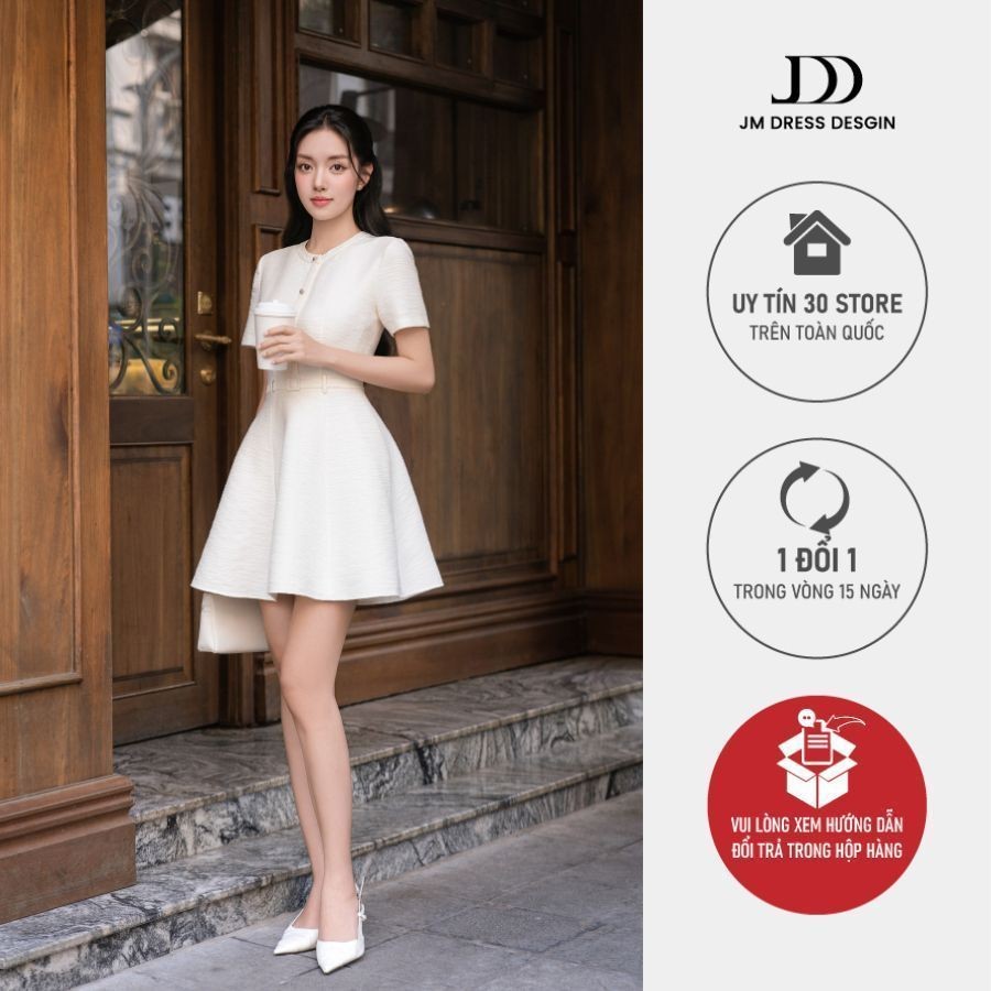 Ảnh Đầm cổ tròn chân bổ đổ 1S33.2504K, váy dáng a xòe bồng tôn dáng thanh lịch công nữ tính hiện đại trẻ trung thiết kế JM 1
