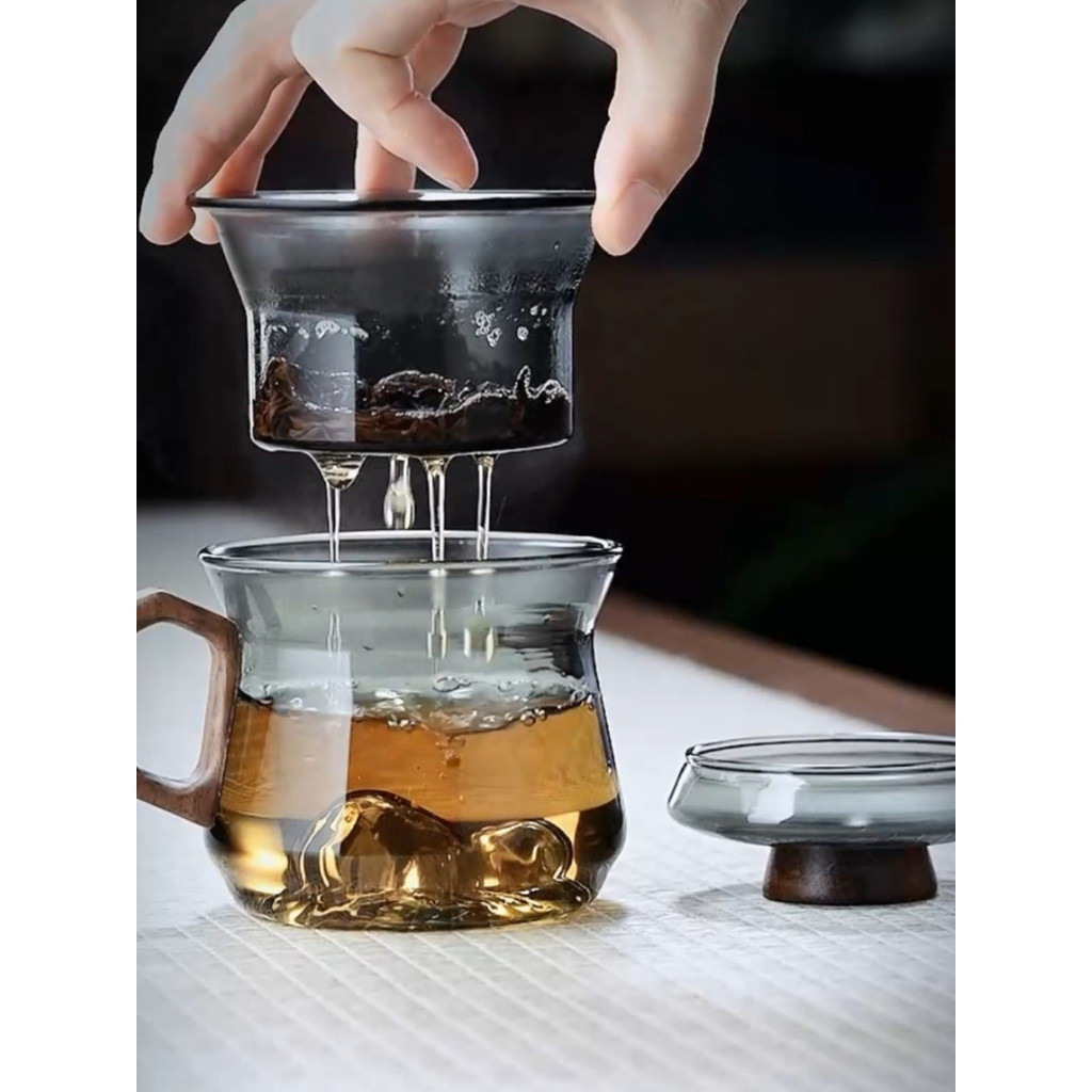 ✨Cốc thủy tinh & ấm trà Trung Quốc có giá trị cao Cốc trà gia đình & Cốc tách nước trà thủy tinh dày chịu nhiệt độ cao & Cốc thủy tinh 300ml có nắp